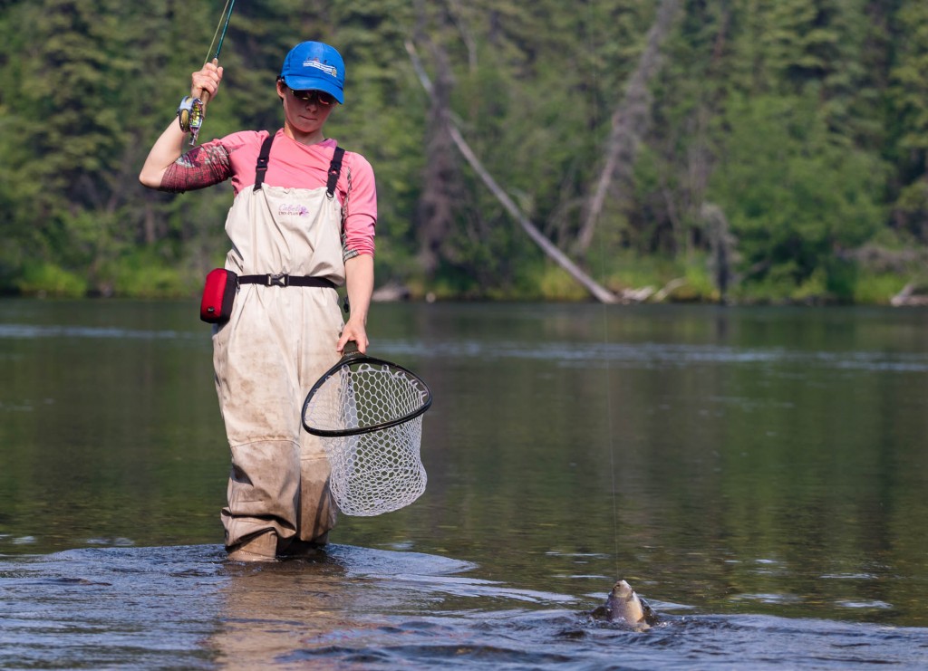 Sierra bringing a nice grayling to the net